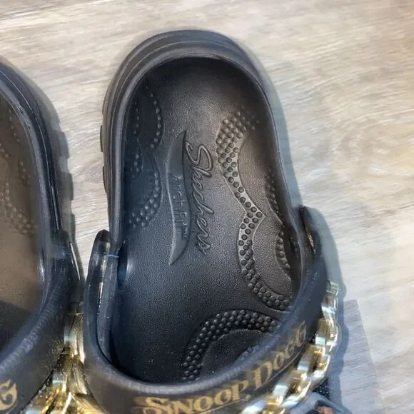Skechers x Snoop Dogg Black Bling Clogs w/ Charms & Gold Chain Slip Ons SZ 8 - Picture 6 of 9